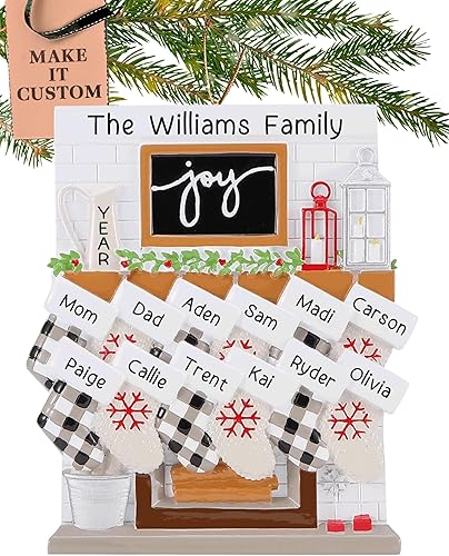 Miniatura 9 de Adornos de Navidad personalizados para la familia 2023  Personalización rápida y gratuita las 24 horas  Chimenea Joy Familia de 11 decoraciones