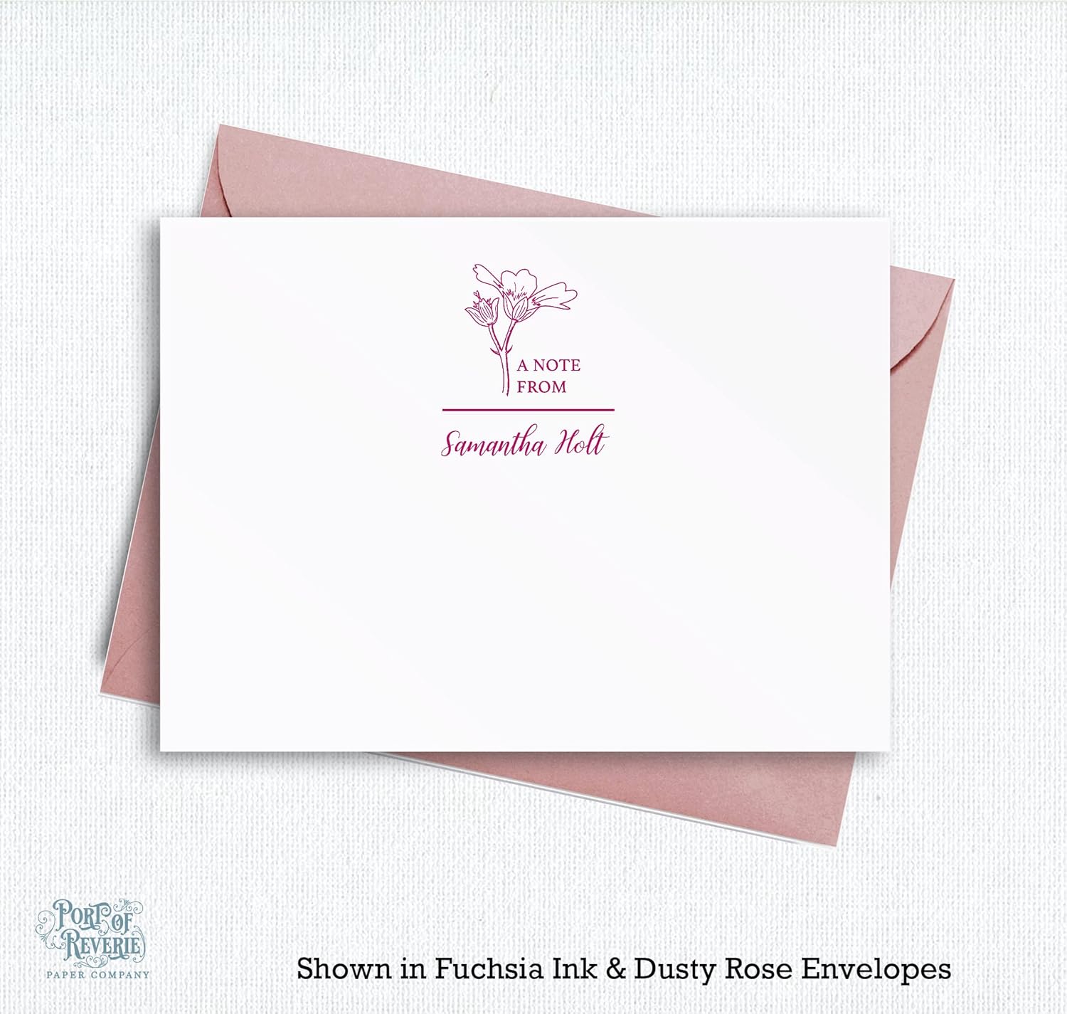 Floral Personalized Stationery Note Cards and Envelopes for Women, FLAT Notecards A2 Size, Port of Reverie Paper Company