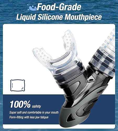 Miniatura 18 de Aegend Esnórquel seco, máscara de buceo fácil de respirar, esnórquel para esnórquel, buceo, buceo, apnea, natación, con válvula seca superior