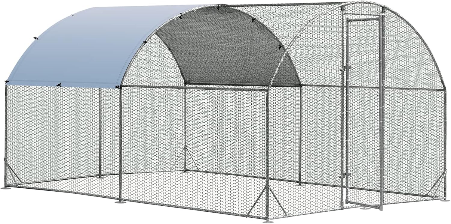 PETSITE Large Metal Chicken Coop Run, Walk-in Poultry Hen Cage House, Dome Shaped Duck Pen with Water-Proof Cover for Outdoor Backyard Farm Use