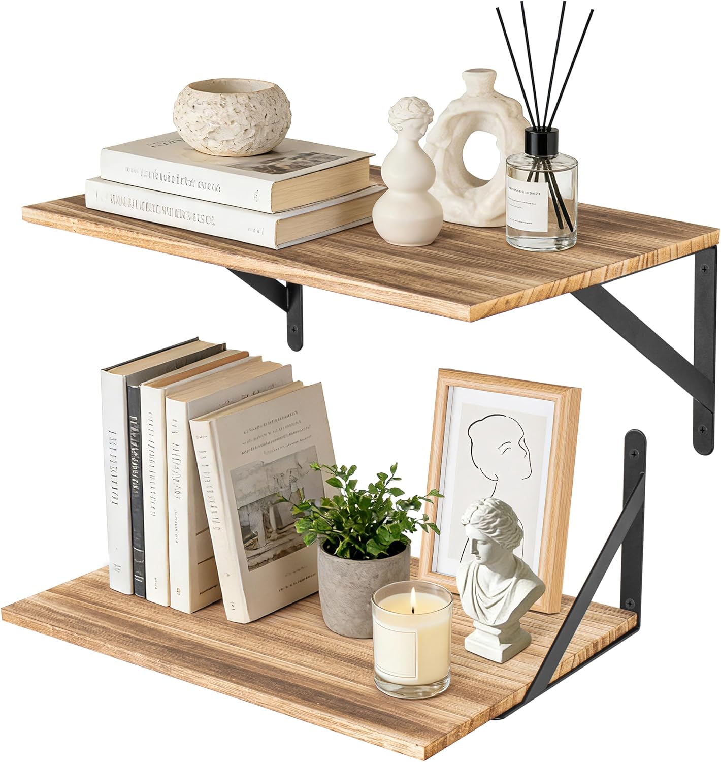RedCall Floating Shelves,16W x 12D Wood Wall Shelves for Living Room,Bedroom,Kitchen, Office Storage