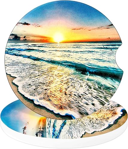 Jeffdad Portavasos para automóvil, paquete de 2 posavasos de cerámica absorbente de 2.56 pulgadas, piedra de cerámica universal y base de corcho