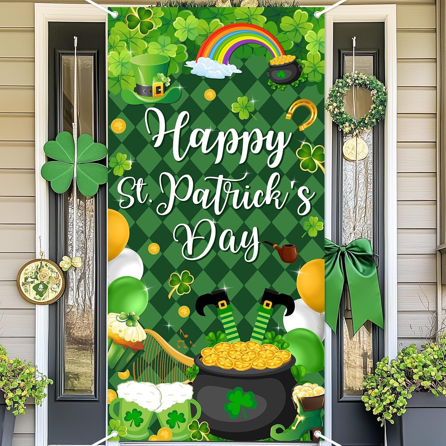 Avezano St. Patricks Day Door Banner Decorations Green Shamrock Irish Banner Happy St. Patrick's Day Party Supplies Indoor Outdoor