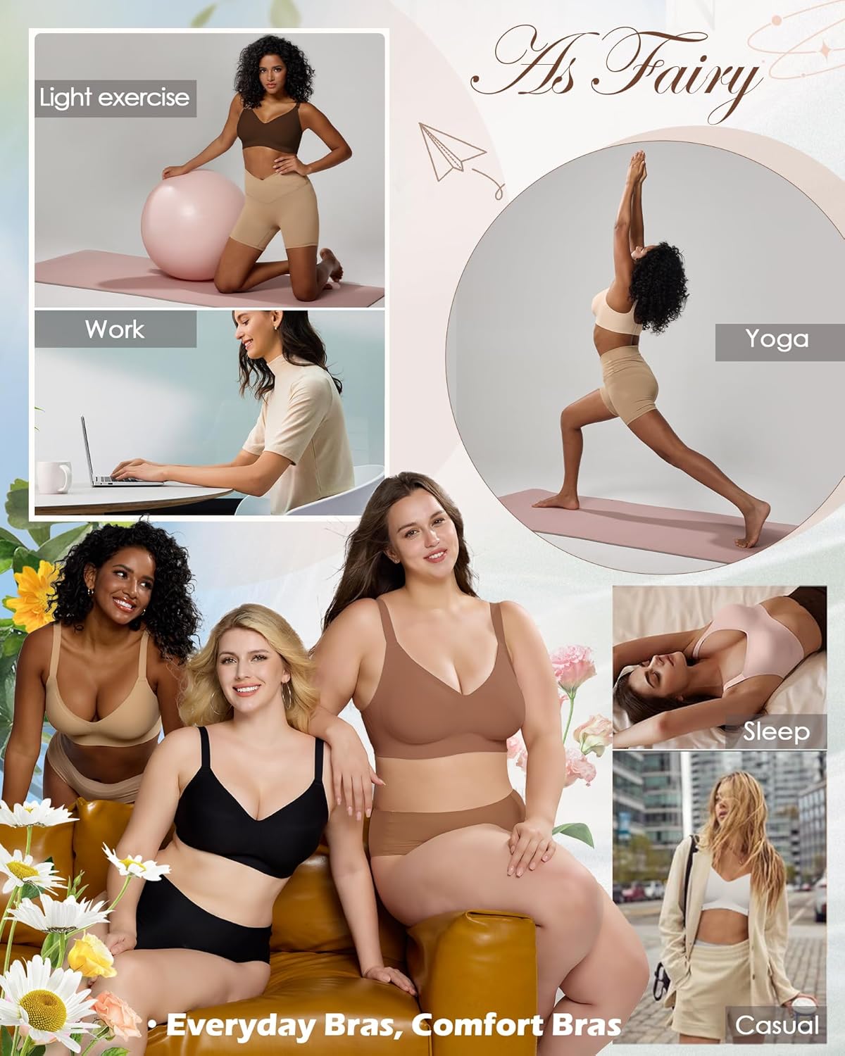 As Fairy Womens Soft Comfortable No Underwire Bras V Neck Seamless Push Up Bralettes Full Coverage Tshirt Brassiere - Image 6