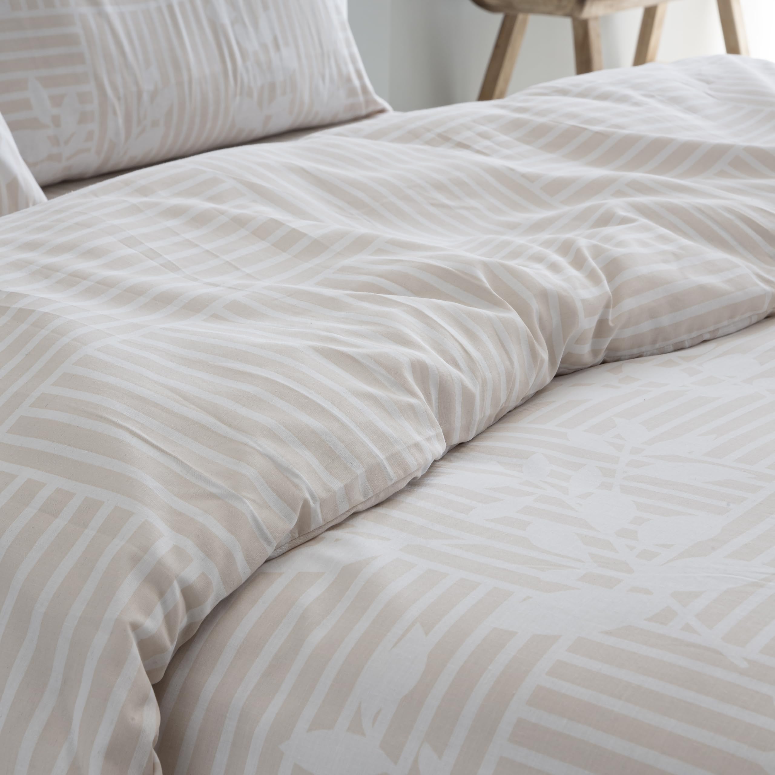COTTON ARTean Funda Nórdica Cama 180 poliéster algodón ASON Beige Botones | Incluye 3 piezas: F. Edredón 260x240 + 2 F. de Almohada Cierre Botones. Certificado OEKO-TEX