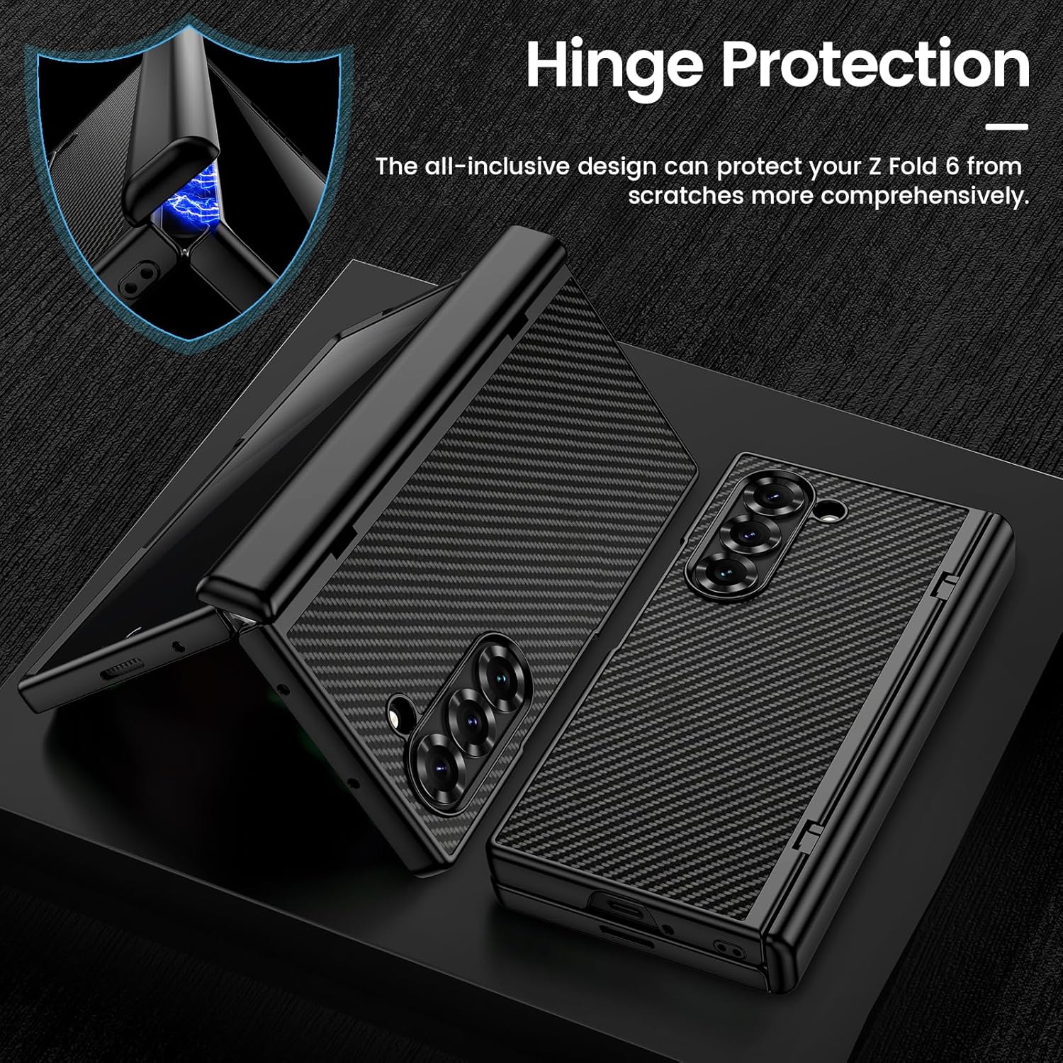 VEGO for Galaxy Z Fold 6 Case with Belt Clip Holster, Compatible with MagSafe, [Hinge Protection][Privacy Screen Protector] Magnetic Slim PU Leather Cover for Samsung Z Fold6 - Carbon Fiber Black