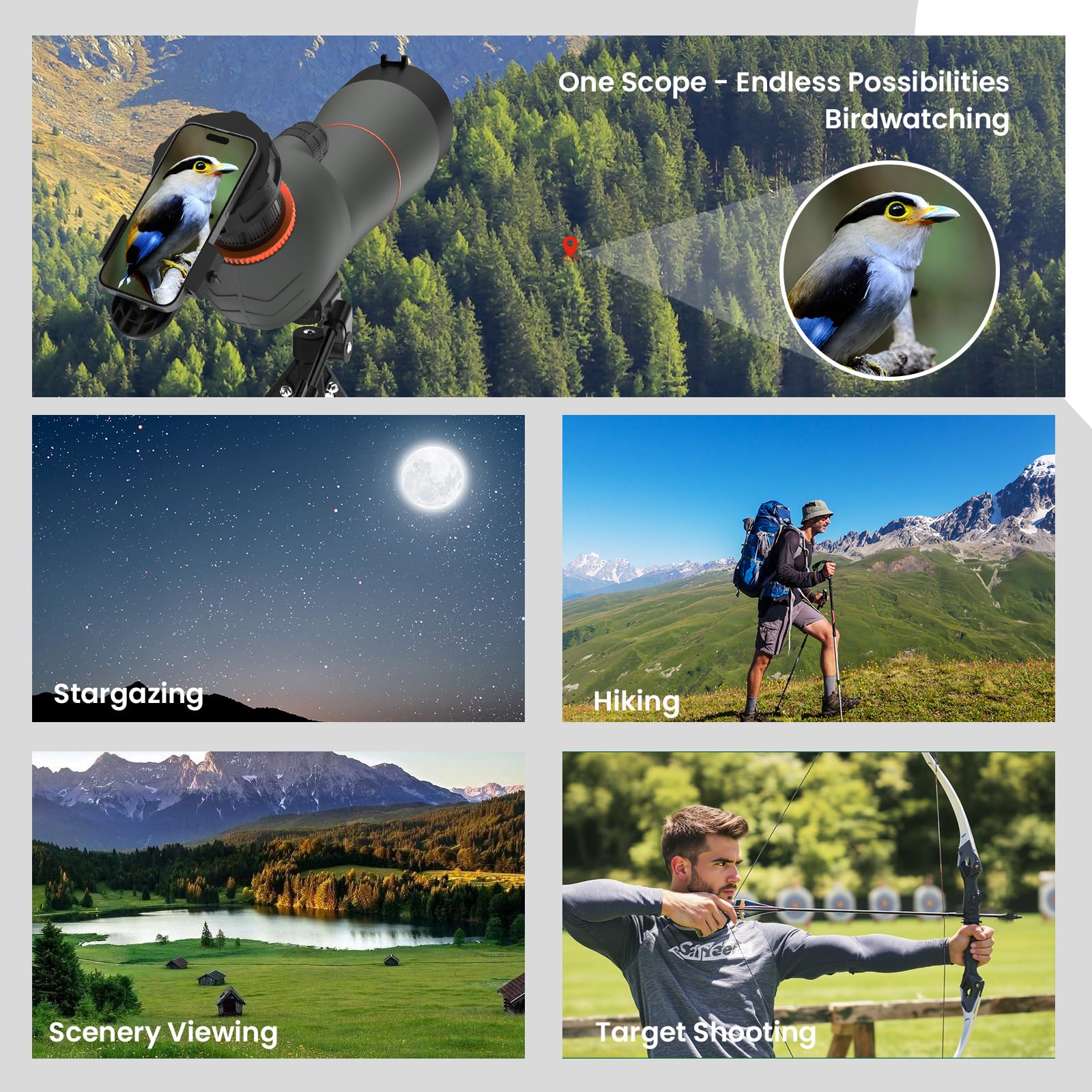 Arcticwind 25-75x60 Spotting Scope,Spotter Scopes With Tripod Carrying Bag Phone Adapter Waterproof Hd Scope For Target Shooting Hunting Bird Watching Wil - View #14