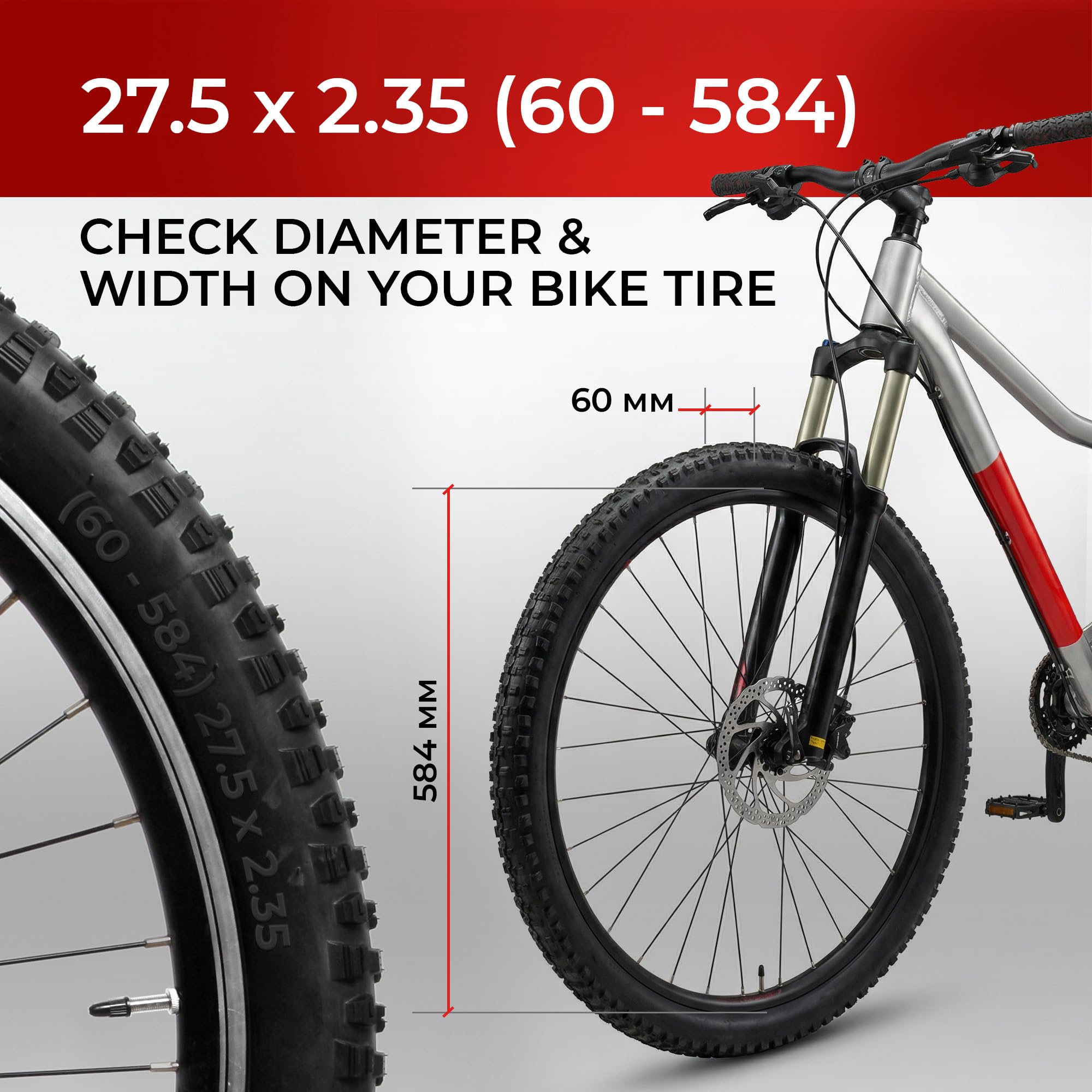 Fincci Pneu 27.5x2.35 60-584 Tubeless Pliable avec Protection 120 TPI | Pneu Tubeless 27.5x2.35 avec Protection Anti-Crevaison en Aramide de 1 mm et Pression 30-50 PSI