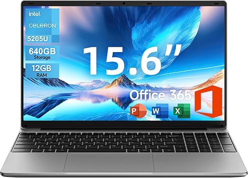 jumper 15.6" FHD Laptop, 10th Gen Intel Dual-Core Processor1.9GHz, 12GB RAM 640GB Storage, 1 Year Office 365, Numeric Keyboard, HDMI, WiFi5, 38Wh Battery, Windows 11 Laptop for Business and Student