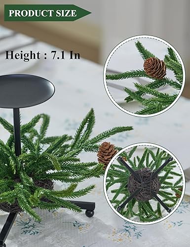 Miniatura 4 de Juego de 3 portavelas de Navidad, portavelas de hierro negro con piñas de pino Norfolk, soporte de metal decorativo de 7.1 pulgadas para centro de