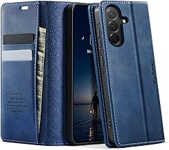 KZB Mobile Phone Case for Samsung Galaxy A56 5G Premium Leather with RFID Protective Flip Case Magnetic Card Slot Stand Function Foldable Flip Case for Galaxy A56 5G - Blue