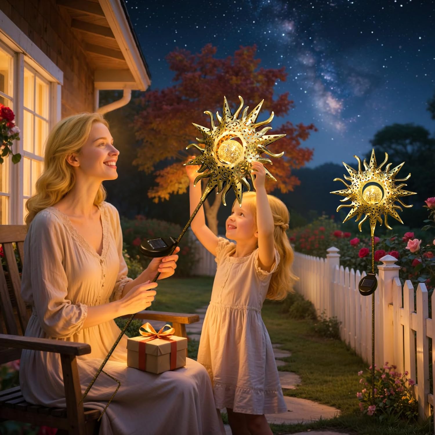 TAKE ME Sun Solar Lights Outdoor Waterproof Metal Garden Stakes for Patio Yard Walkway LawnPatio Mothers Gifts Mom Wife Grandma (Sun) - Image 2