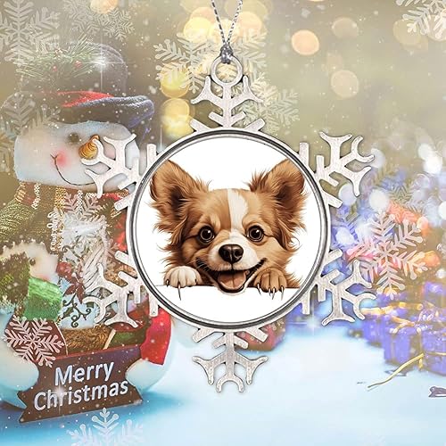 Miniatura 5 de CowkissSign Metal Snowflake Ornament - Russian Toy Ornament Russian Toy Cute Funny Peeking Dog Puppy Metal Snowflake Christmas Ornament Dog Lover
