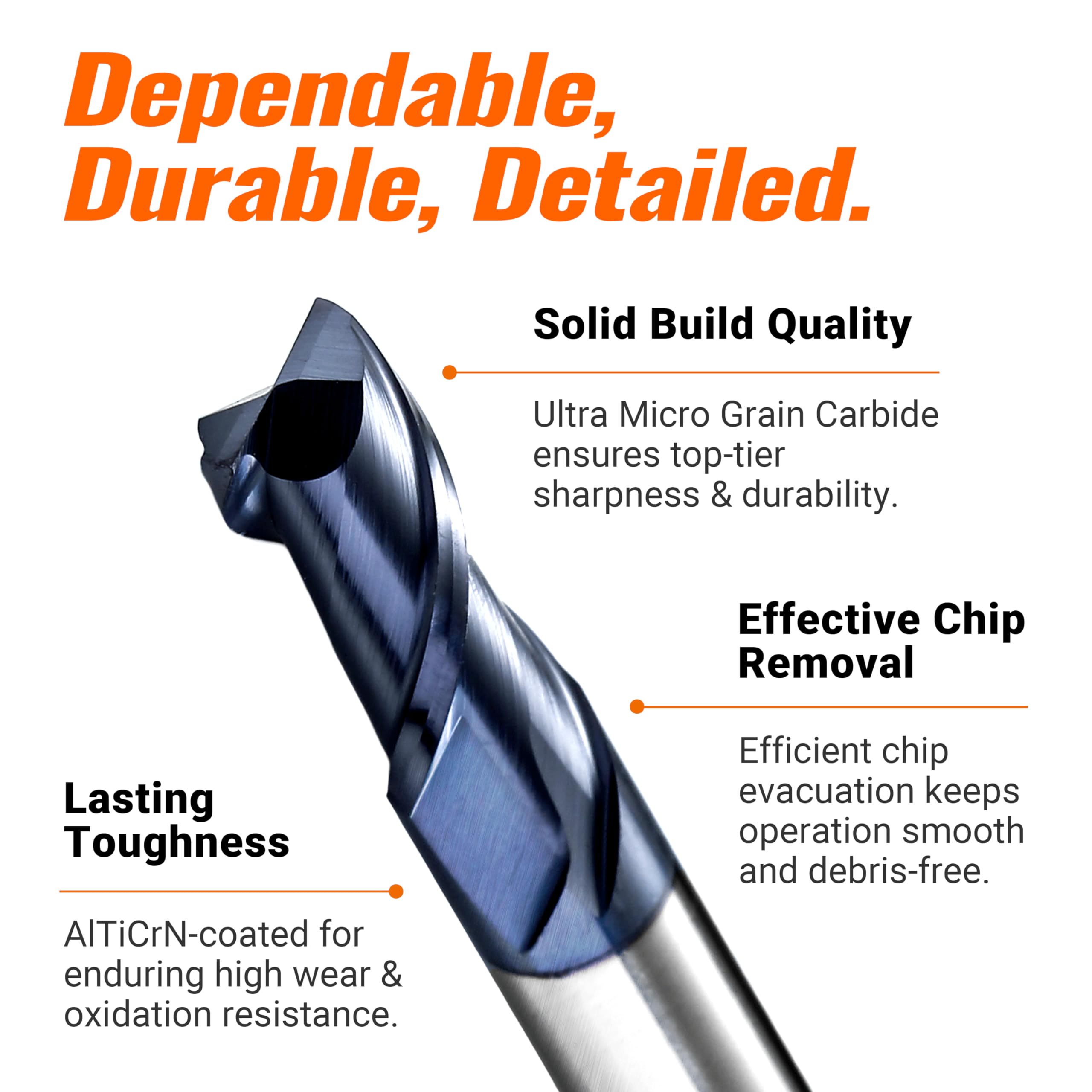 Widin Carbide End Mill - 2 Flute Square Edge - Extended Neck - 30° Hel