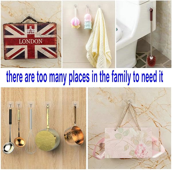 Jiaweixiang 12 Pack Heavy Duty Sticky Wall Hooks - 33lb Max, Transparent, Waterproof, Self Adhesive Hooks for Keys, Bathroom, - 2