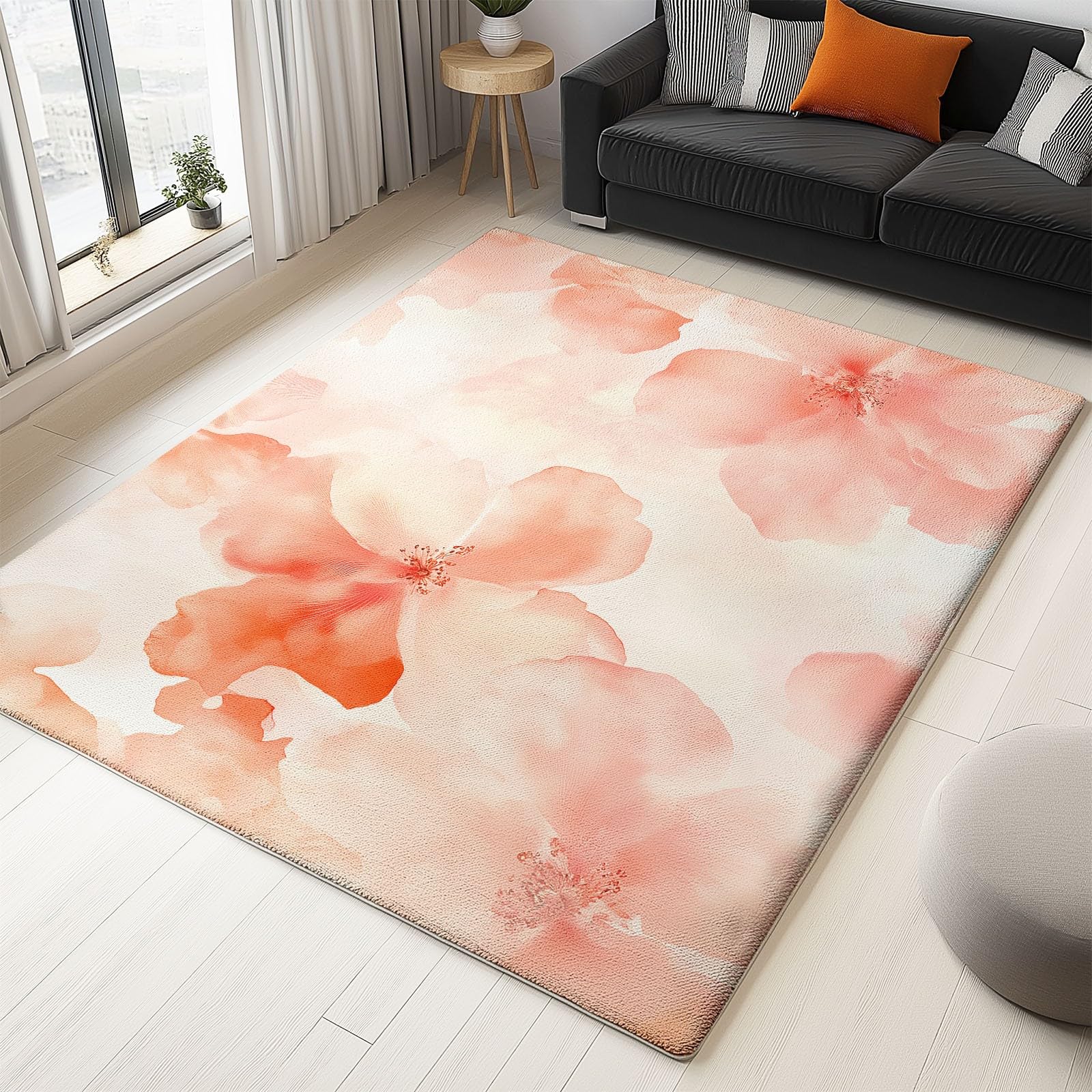 80 x 150 cm Różowy Flanelowy Dywan Można prać w pralce, Akwarela Malarstwo Rośliny Płatki Antypoślizgowy Bezpieczny Dywan dla Dzieci i Zwierząt - Idealny do salonu, sypialni i przedpokoju