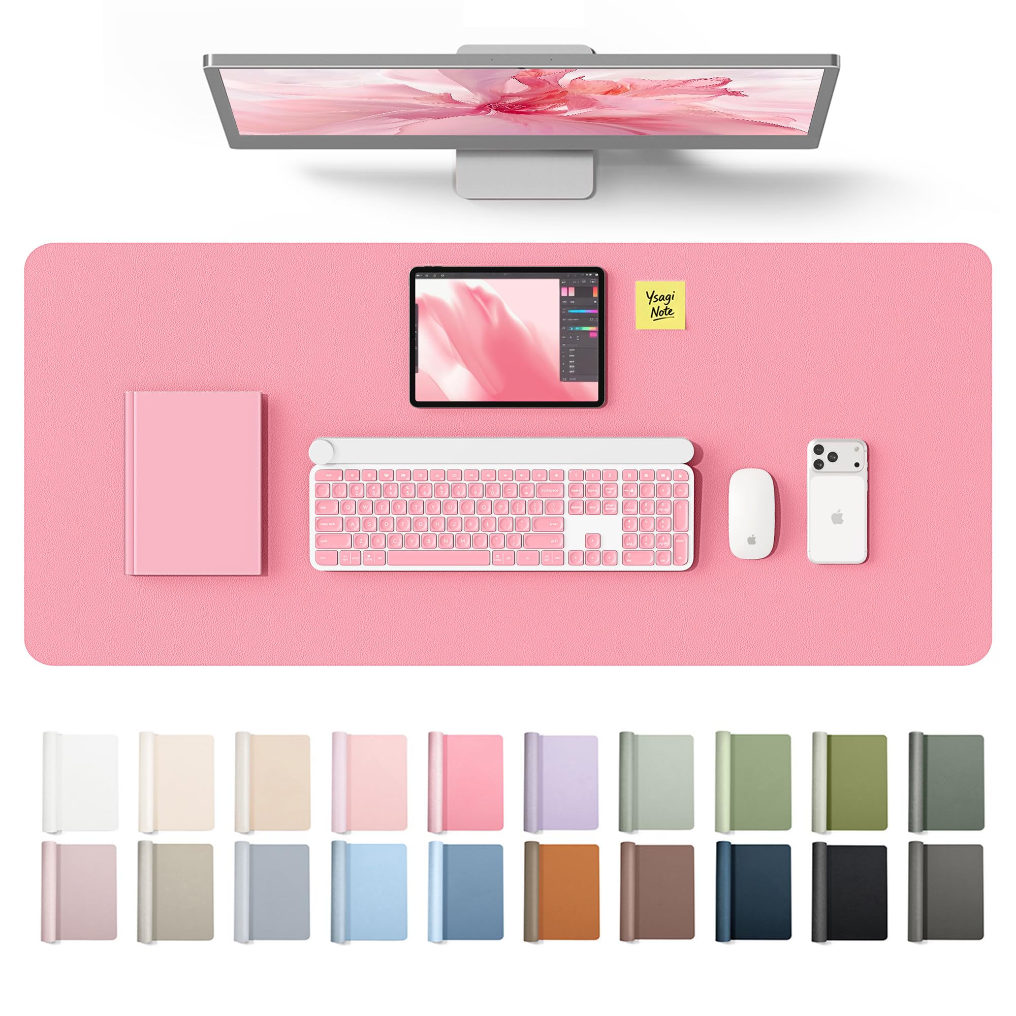 YSAGi Leather Desk Protector, Office Mat, Large Mouse Mat, Non-Slip PU Leather Blotter, Laptop Desk Mat, Waterproof Writing Pad for Office and Home(Pink, 42" x 17.2")