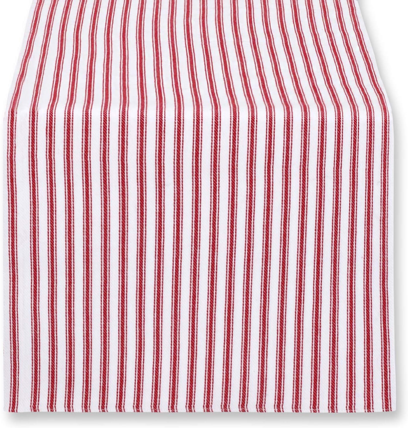 Cackleberry Home Red and White Ticking Stripe Woven Cotton Table Runner Reversible 14 x 108 Inches