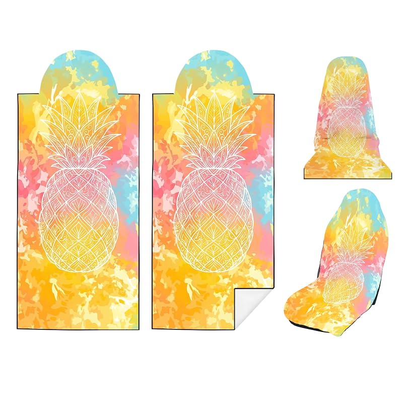 Capas de Banco Tipo Toalha para Carro Semtomn, Assento Dianteiro, Estampa Pastel Pineapple, 76,2 x 165,1 cm, Kit com 2