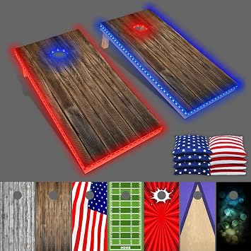 PartyToss Cornhole Boards/Bean Bag Toss Game Set w/Optional LED Lights & Graphics - Choose Your Model