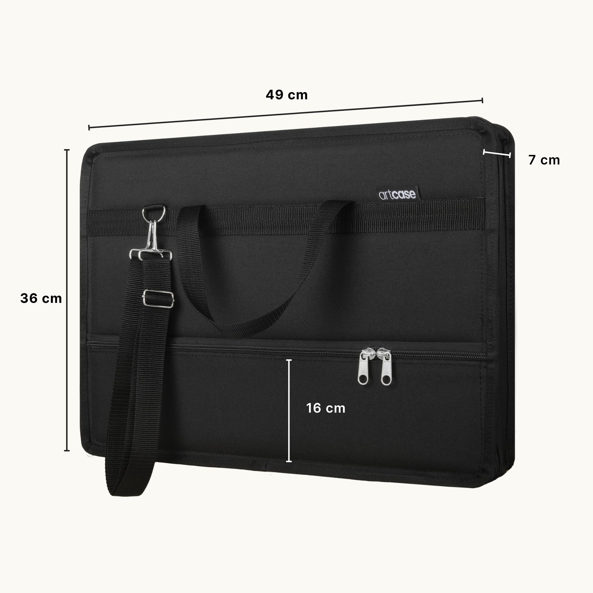 Le'arte Artcase max DIN A3 – Harte Künstlermappe, Zeichenmappe A3, Dokumententasche, 49 x 36 x 7 cm, Kunst-Transportmappe, Wasserdicht, Großformat, Hardcover (Black)
