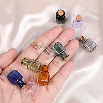 9 Pack Mini Glass Bottles with Cork Stoppers Colored Tiny Spell Jars 2mL Mini Potion Bottles Small Wishing Bottle Decorative Bottle for Party Wedding Decorations