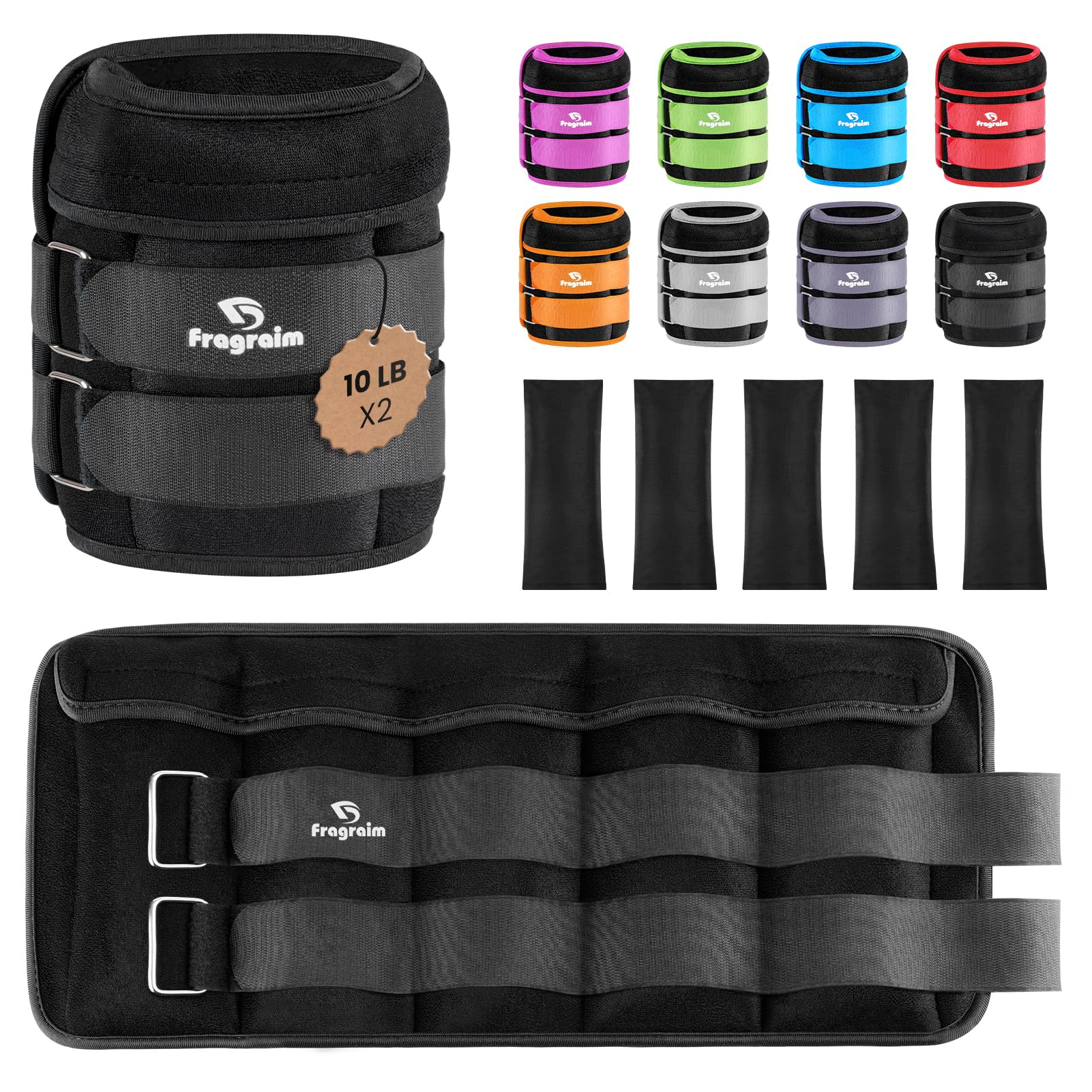 Fragraim Adjustable Ankle Weights 1-3/4/5/6/8/10/12/15/20 LBS Pair with Removable Weight for Jogging, Gymnastics, Aerobics, Physical Therapy