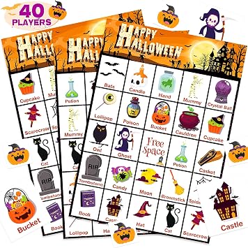 Officygnet Halloween Bingo Game Card for Kids/Adults, 40 Players for Halloween Party Cards Game, Family Activities, School Classroom Games, Trick or Treating, Halloween Party Favors Supplies