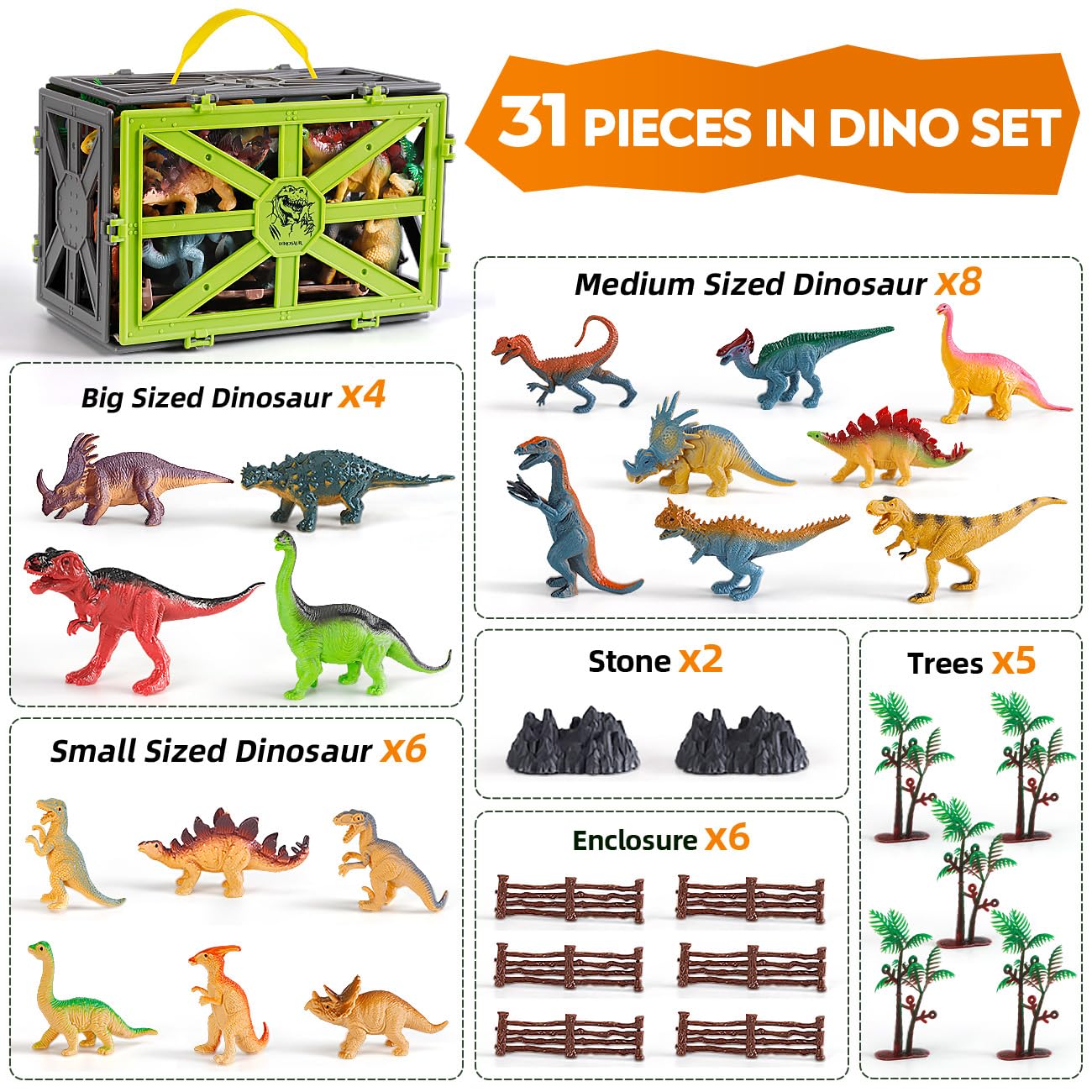 Juguetes de dinosaurio para niños de 3 a 5 años, figuras realistas de dinosaurio de plástico con jaula de almacenamiento para niños de 5 a 7 años, juguetes de dinosaurio, regalos de cumpleaños para
