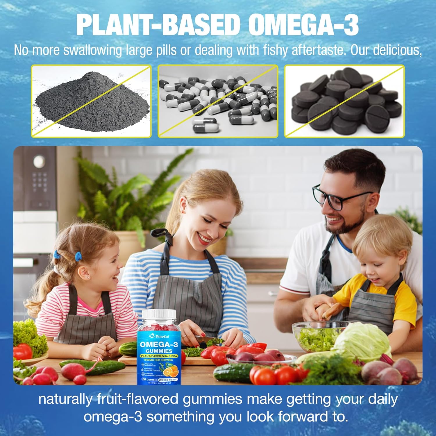 2 Pack Vegan Omega-3 Gummies for Adults – Sugar-Free, Algae-Based DHA 600mg & EPA 300mg, with Vitamins A, C, E, Zinc – Omega 3 Fish Oil Alternative, 120 Count