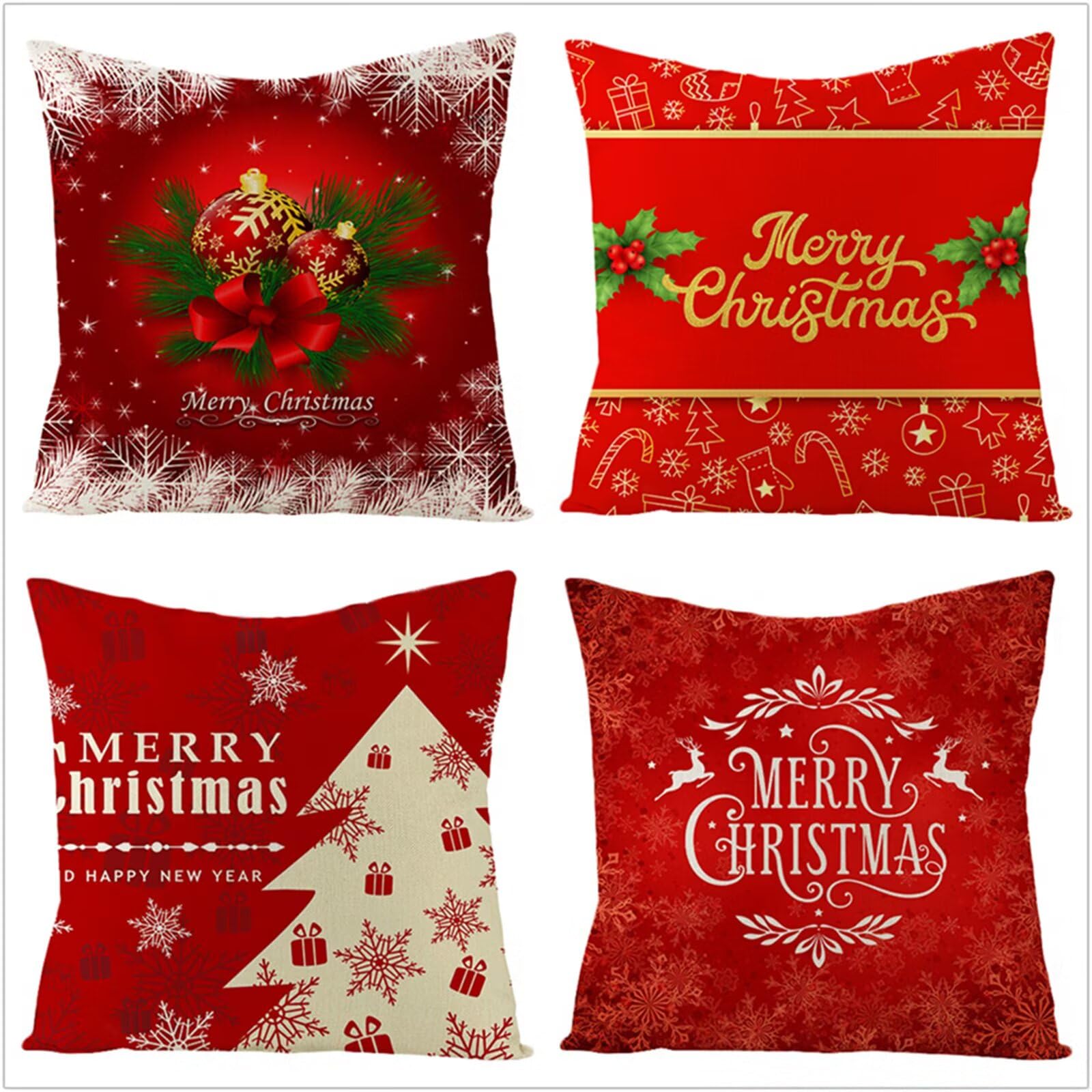 Fundas Cojines 70x70cm,Juego de 4 Fundas de Cojines Modernas Terciopelo Decorativa Hogar Almohadas Fundas para Sala Sofá Cama Decoración para Hogar Navidad roja