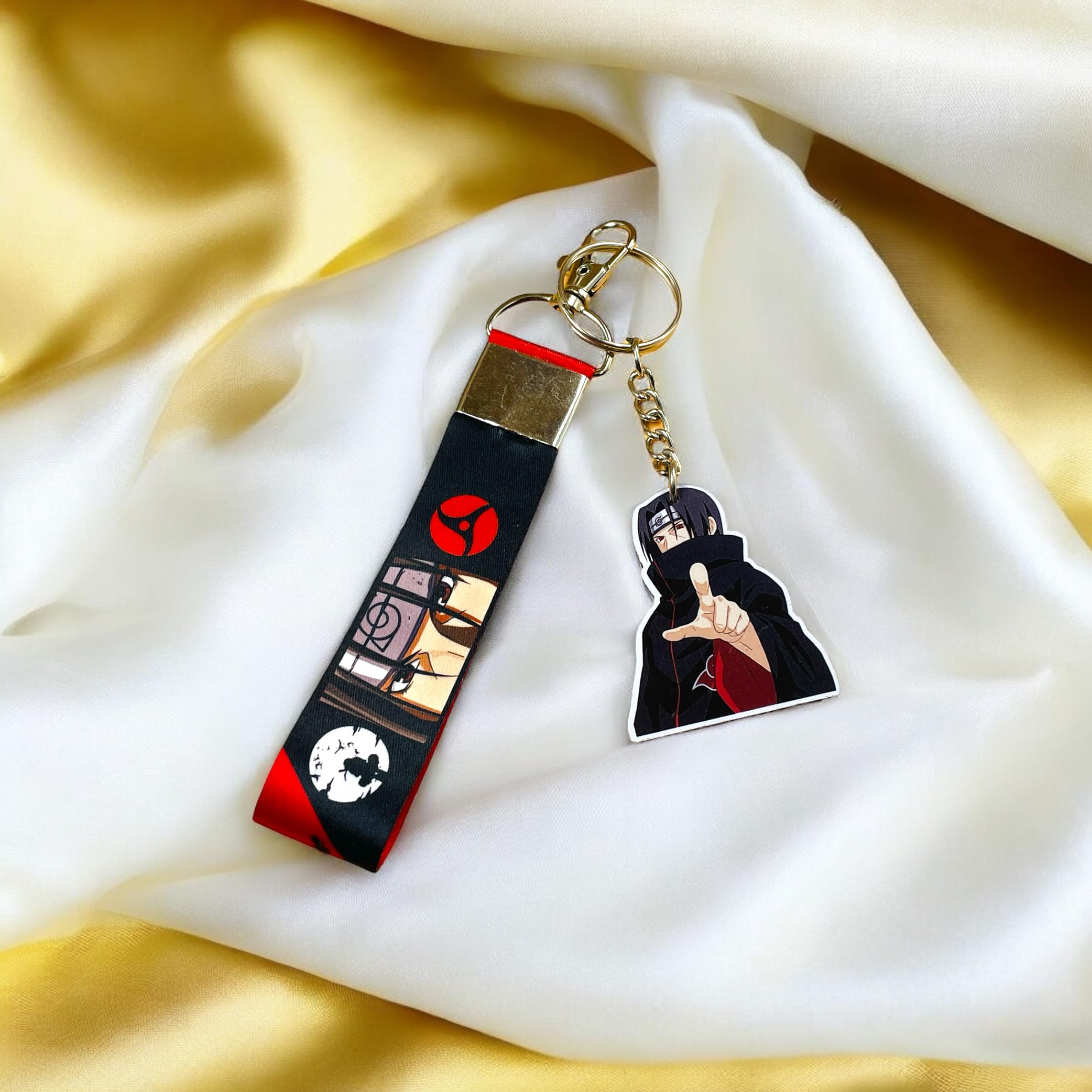 Engineered Wood Itachi Uchiha Double-Sided Printed Keychain Combo For Anime Fans/For Gifting/For Naruto Fans/Black Colour