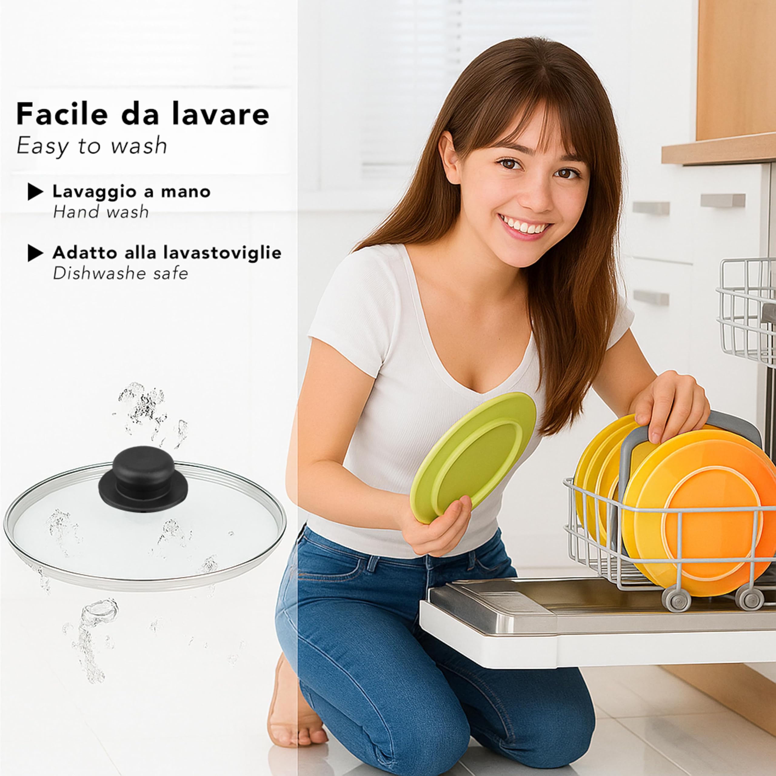 IPEA Coperchio per Padella o Pentola in Vetro Temperato - 18/20 / 22/24 / 26/28 / 30/32 cm - Trasparente Rotondo Universale con Pomello per Pentole e Cucina - Lavabile Lavastoviglie - 28 CM