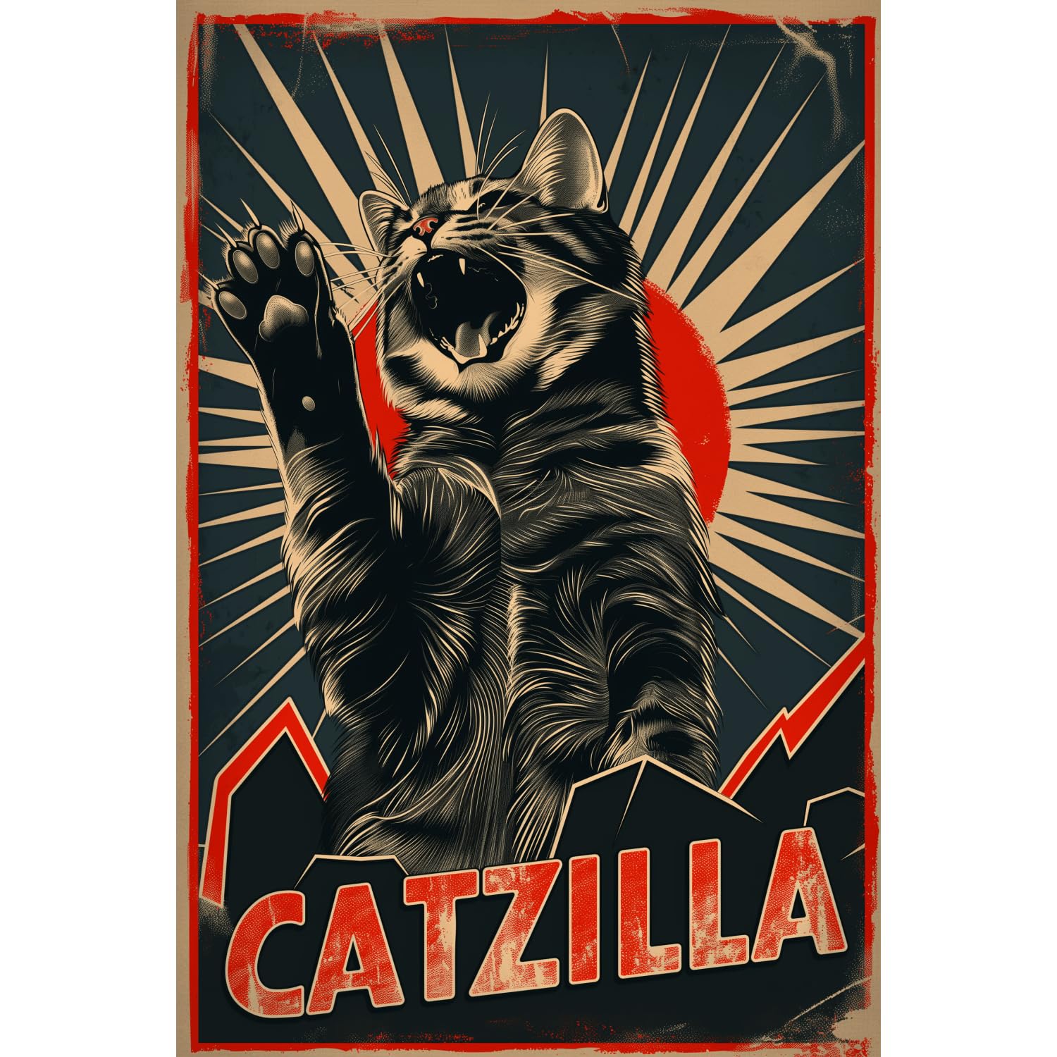 Amazon.com: Yoonek Graphics Retro Poster A Cat Monster Destroying