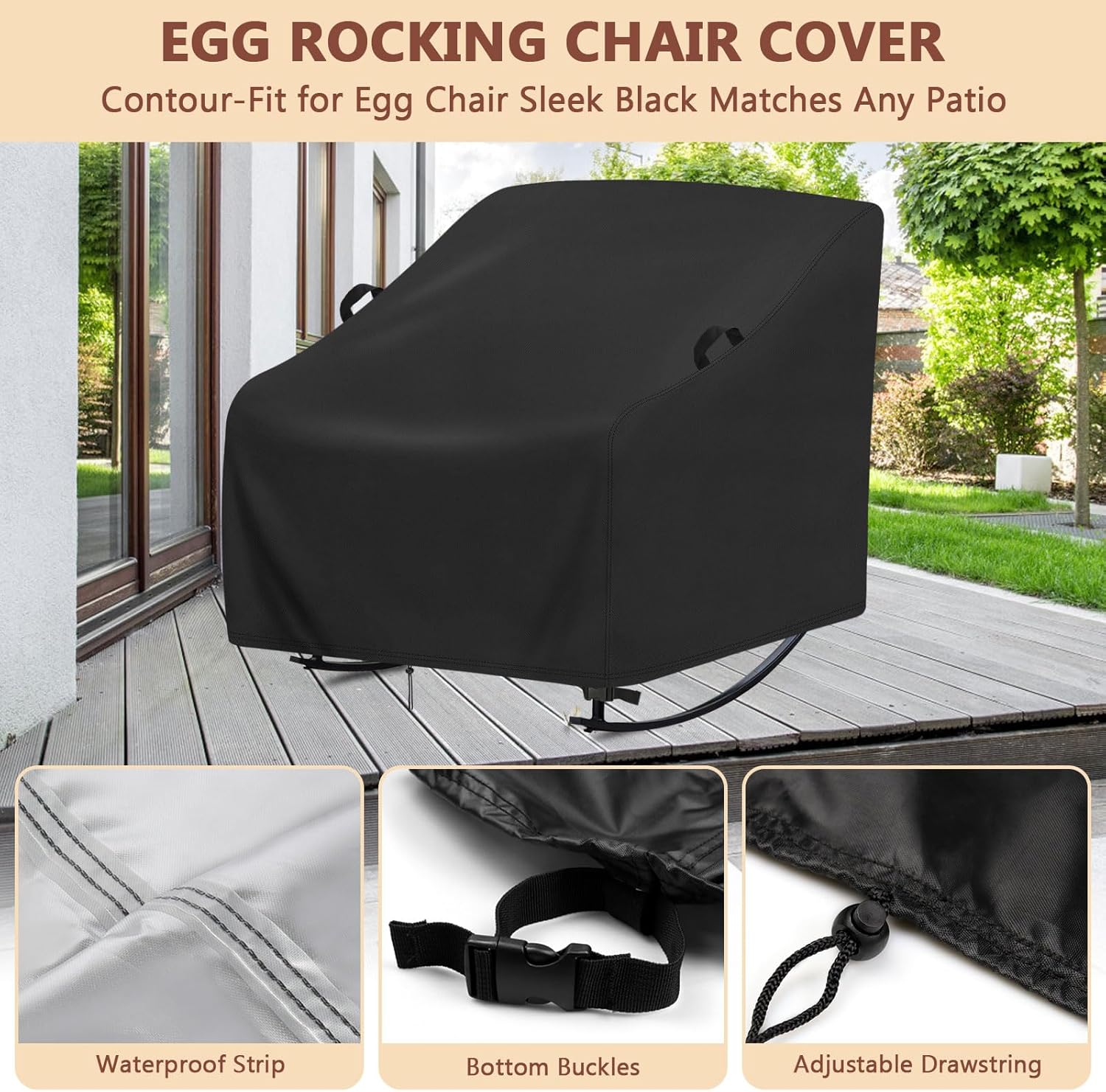 Patio Rocking Chair Cover,Waterproof Covers for Oversized Papasan Chairs,Heavy Duty Shield for Indoor Outdoor Large Egg Rocking-Chairs,Comfy Recliner Glider Covery(2-Pcs,41x45x30in)