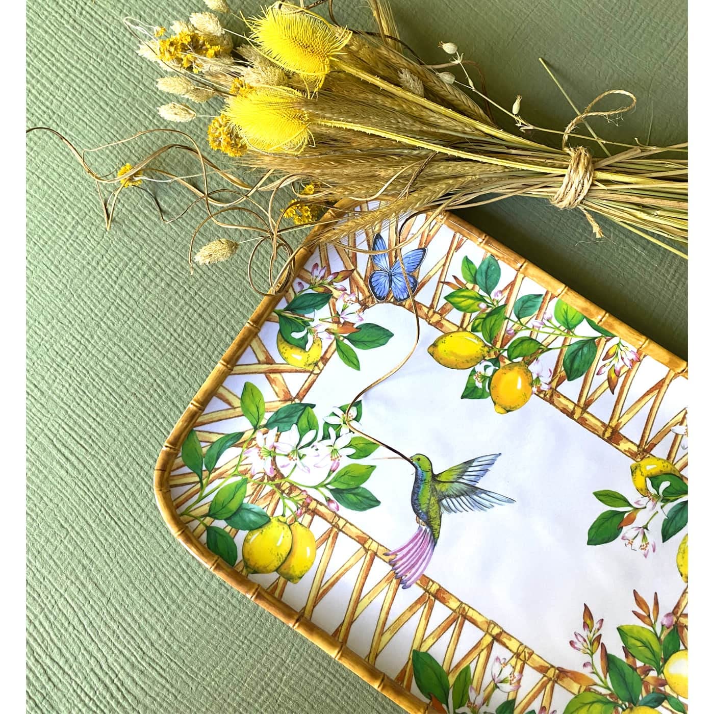 Les Jardins de la Comtesse - Duży talerz z czystej melaminy - żółte cytryny - duży talerz obiadowy Capri - Kolekcja zastawy stołowej MelARTmine - 45x32 cm