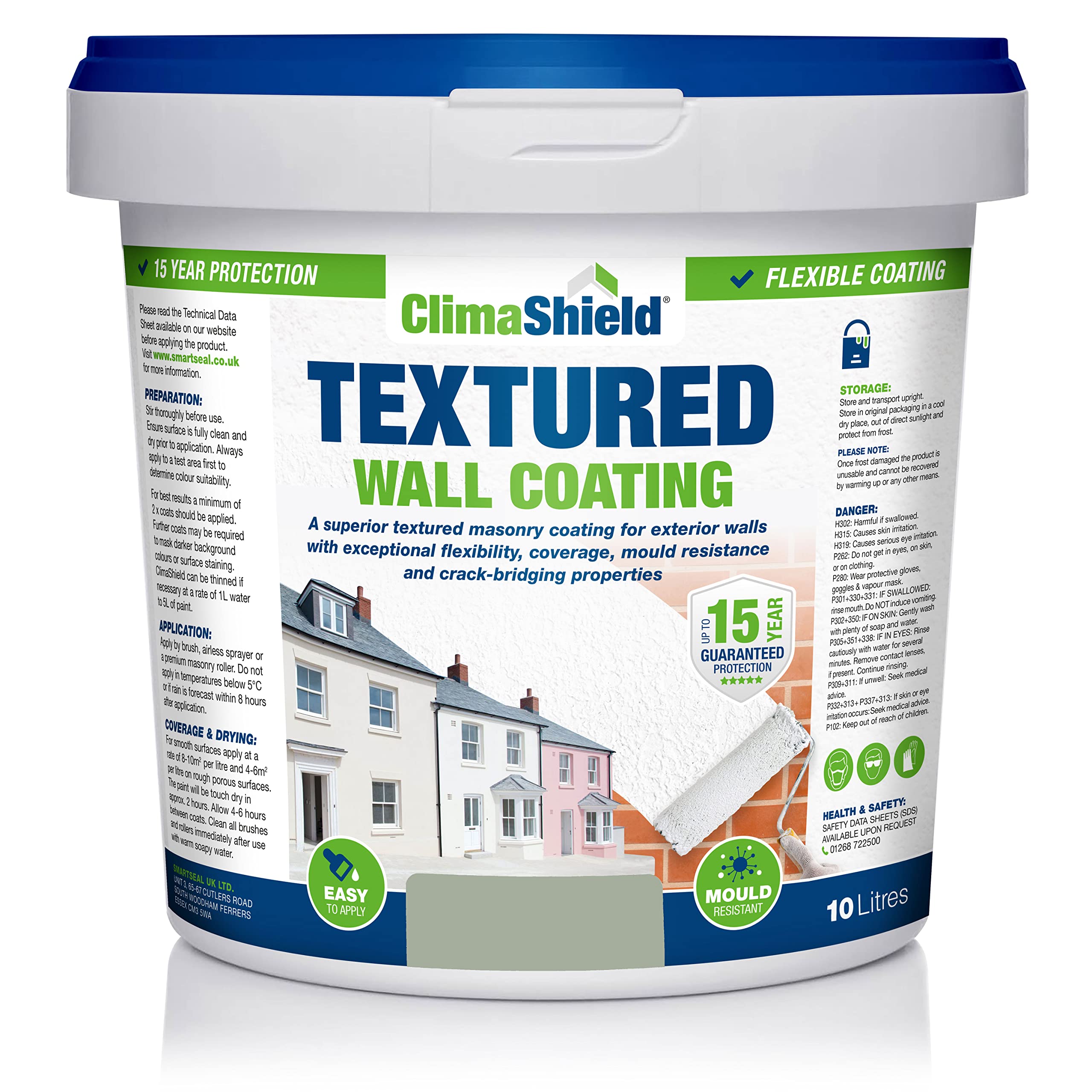 SmartSeal Textured Wall Coating - Waterproof 15yrs+ Breathable & Flexible - 12 Colours - Brick Stone Concrete & Render (Natural Olive, 10 Litre)