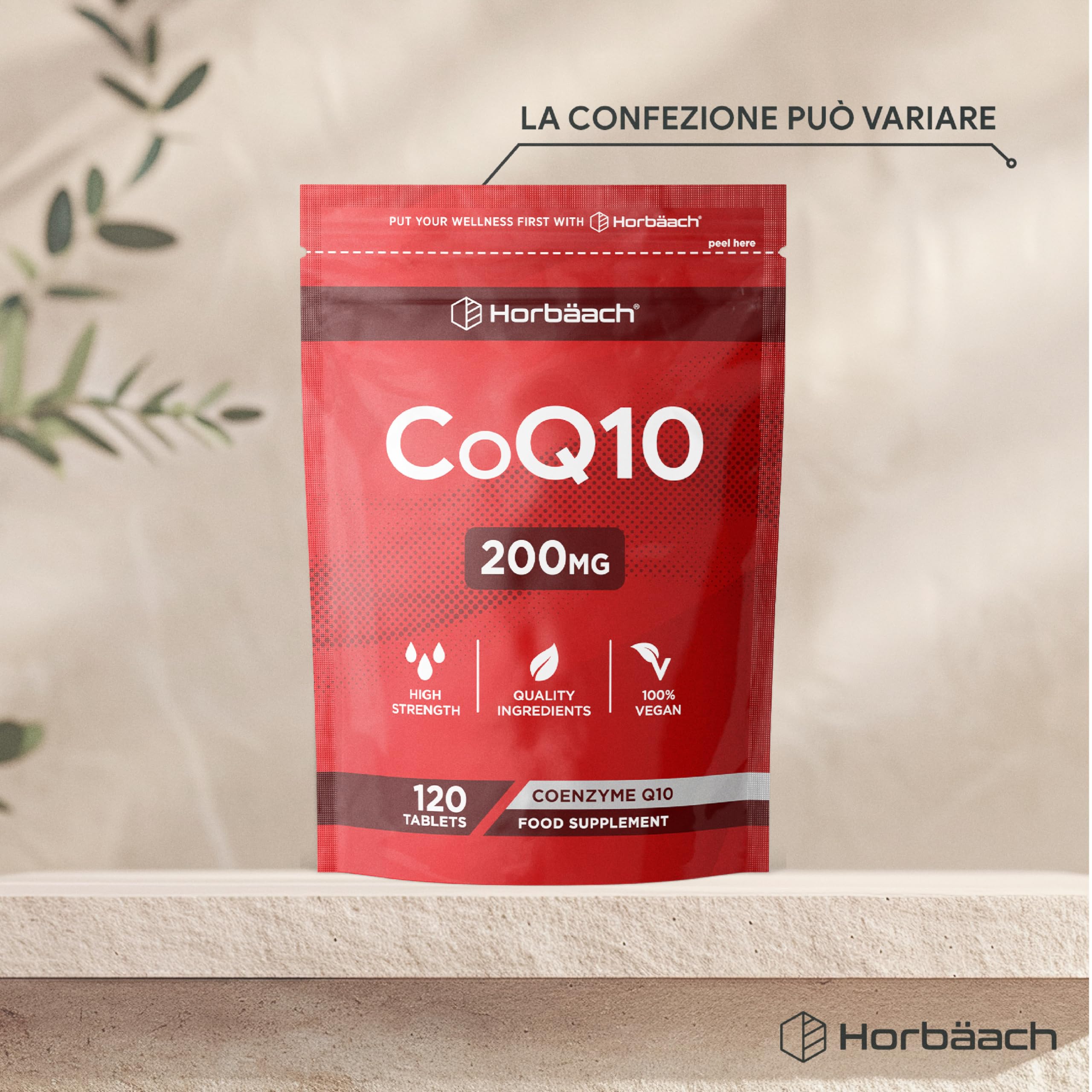 Coenzima Q10 200mg | CoQ10 200mg | 120 compresse | Adatto a vegetariani e vegani | Horbaach