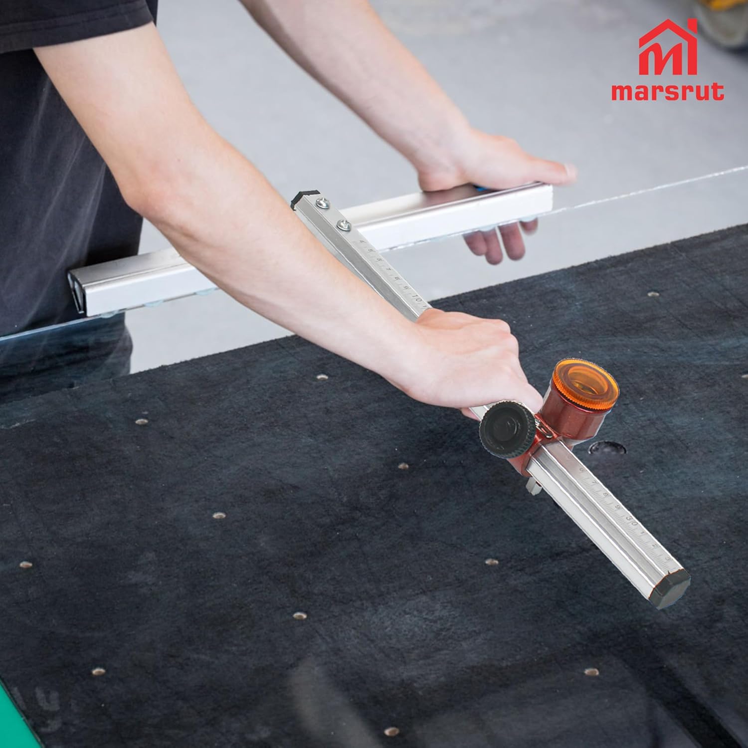 Glass Strip Cutting Tool, T Shaped Cutter, ONLY in Metric Scale, Thick Stained Glass Straight Push Speed Edge Cutter, Aluminum Professional Tools for Glass Tile Production, Automatic Control Oiling