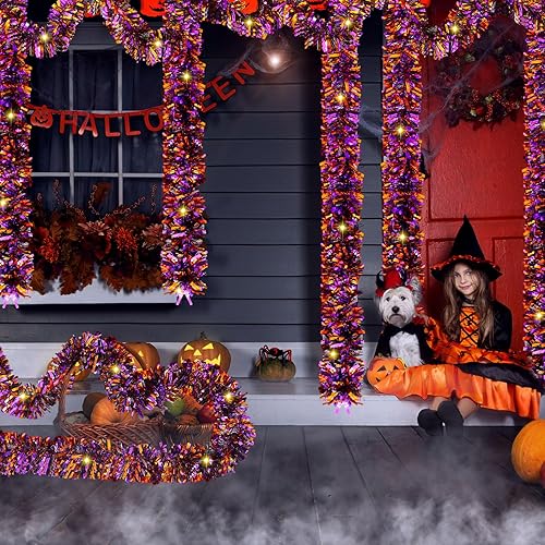 Miniatura 6 de Guirnalda metálica de oropel preiluminada de Navidad con tira de luces LED, guirnalda de Navidad para colgar en el árbol de Navidad, boda, fiesta