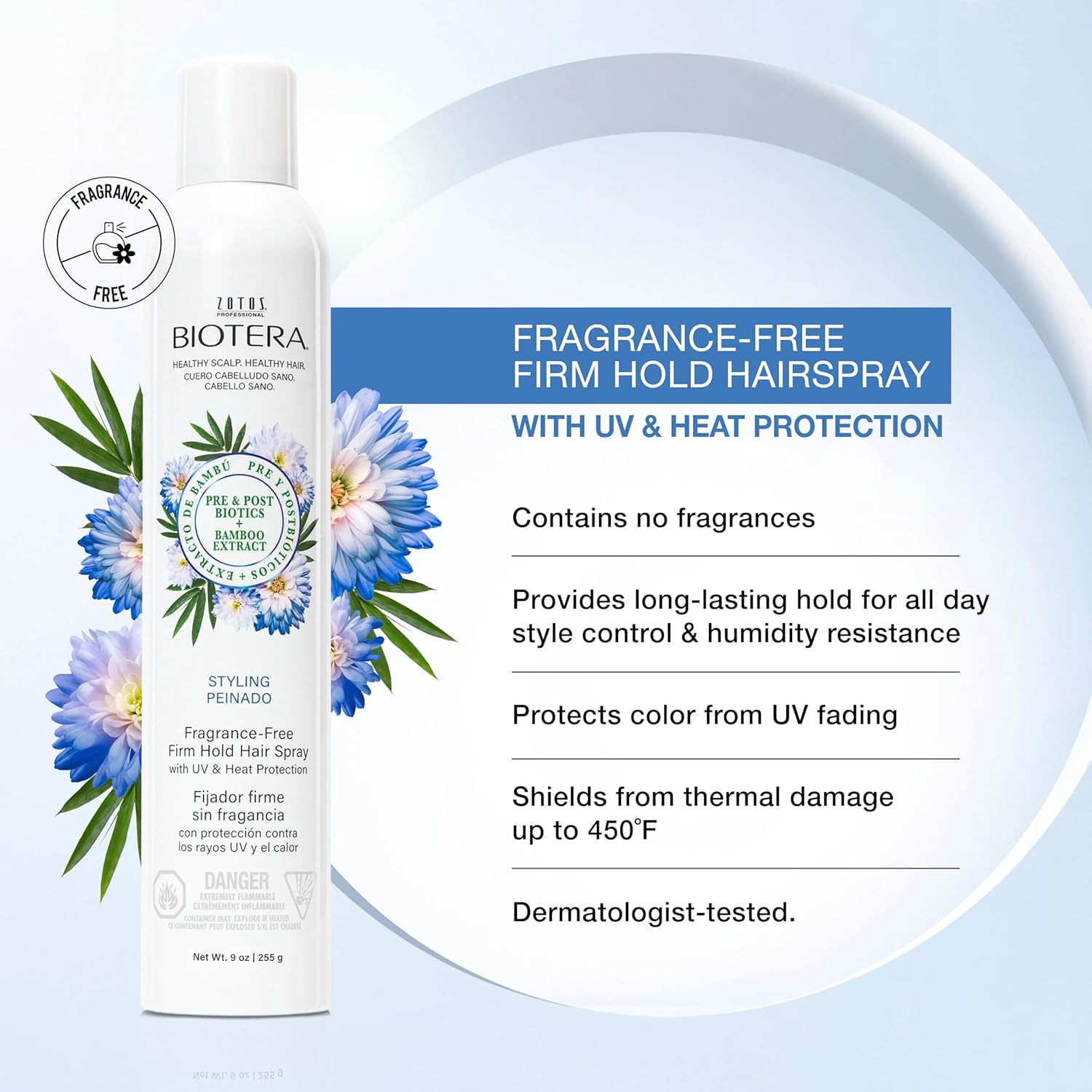 Biotera Styling Fragrance-Free Firm Hold Hair Spray | UV & Heat Protection | 50 VOC | Vegan & Animal Test Free | Paraben & Sulfate Free | Color-Safe | 9 Fl Oz - Image 2