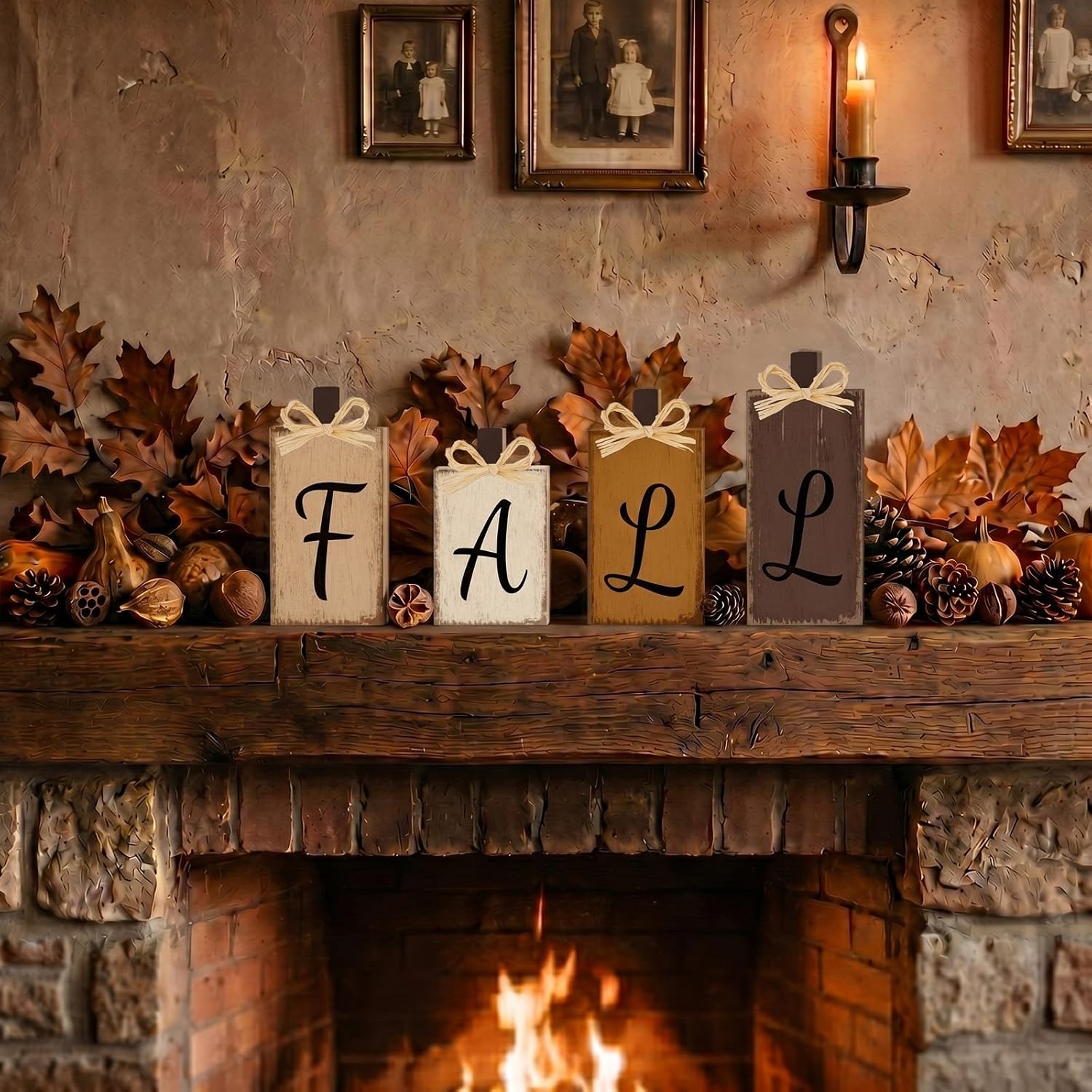 4 Pcs Fall Decorations for Home Thanksgiving Neutral Brown Wooden Signs