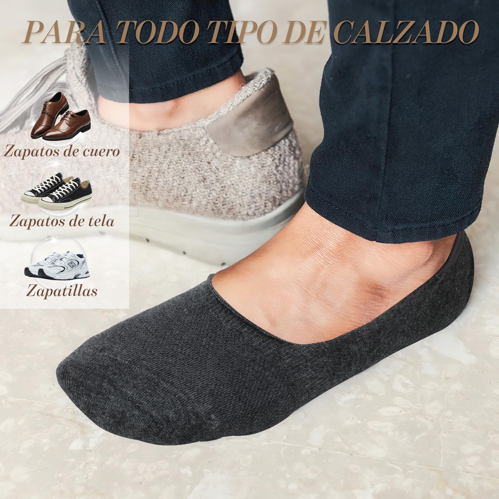 10 Pares Calcetines Invisibles Hombre y Mujer EU 39-45, Calcetines Transpirables Pinkies en Algodón Calcetines Cortos con Antideslizantes Silicona para Verano
