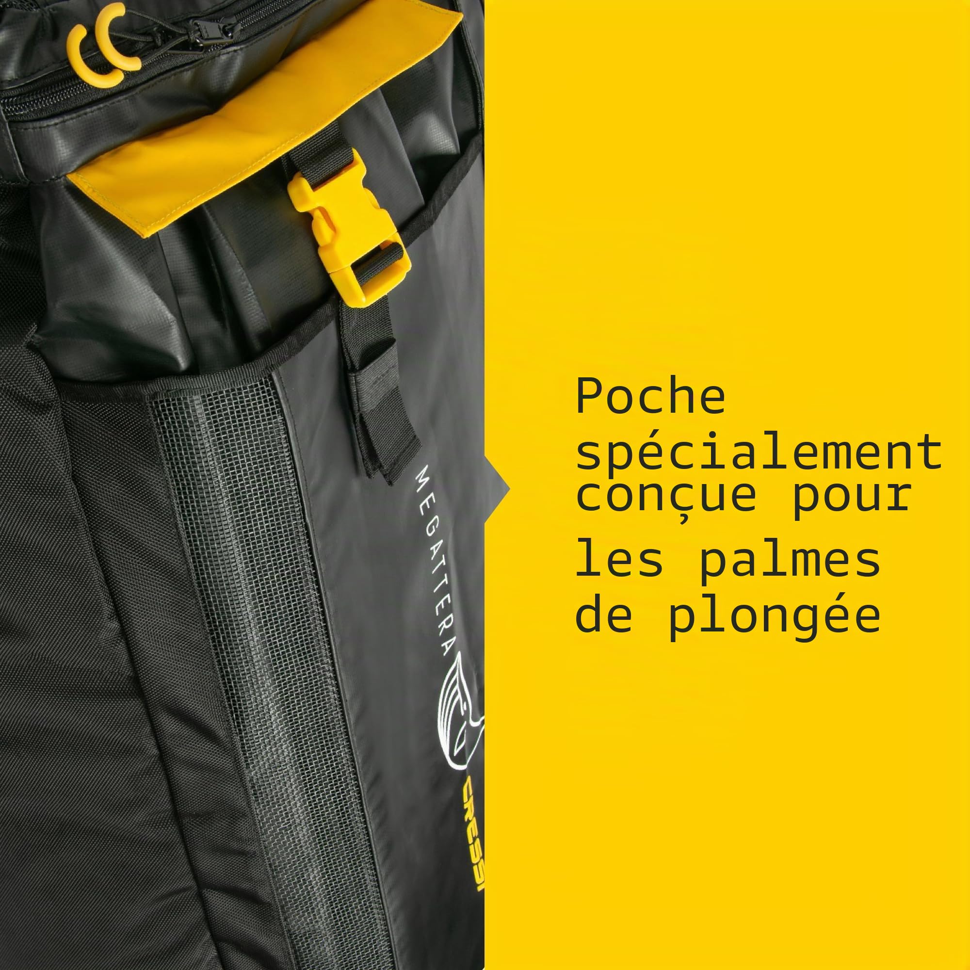 Cressi Megattera Sac de Plongée Imperméable en Tarpaulin 500D avec Compartiment pour Palmes et Poches pour Équipement de Plongée, Sac Étanche pour Plongée, Snorkeling, Apnée, Mer et Piscine