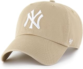 47 Brand MLB New York Yankees Branson Trucker Hat - Relaxed Fit Cotton Cap, Khaki/White, One Size