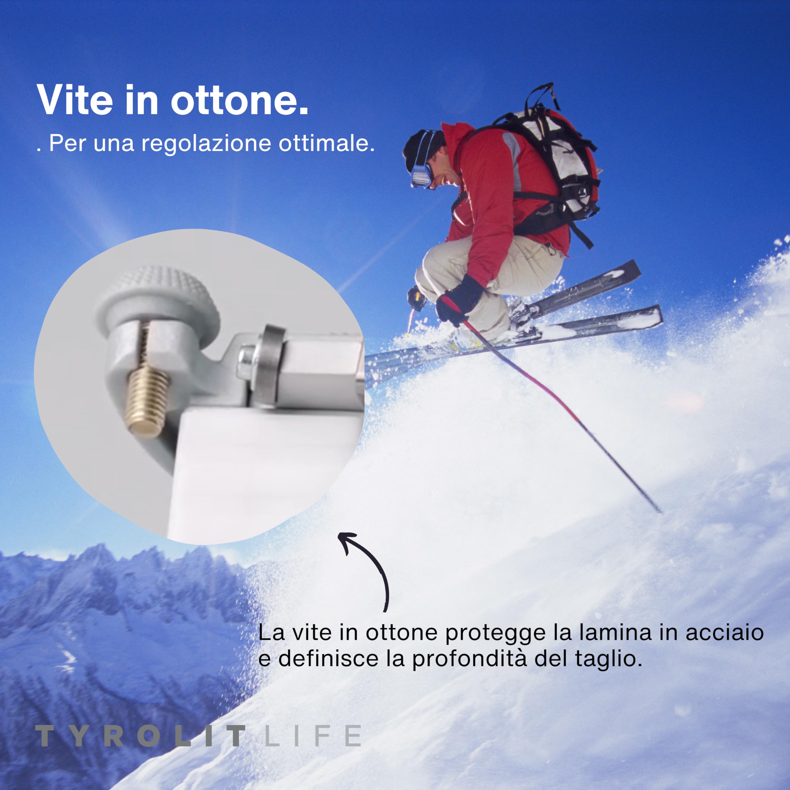 Tyrolit Life Spazzola laterale per sci e snowboard - Lavorazione precisa e delicata dei bordi per sci e snowboard - La base perfetta per spigoli puliti - Regolazione flessibile