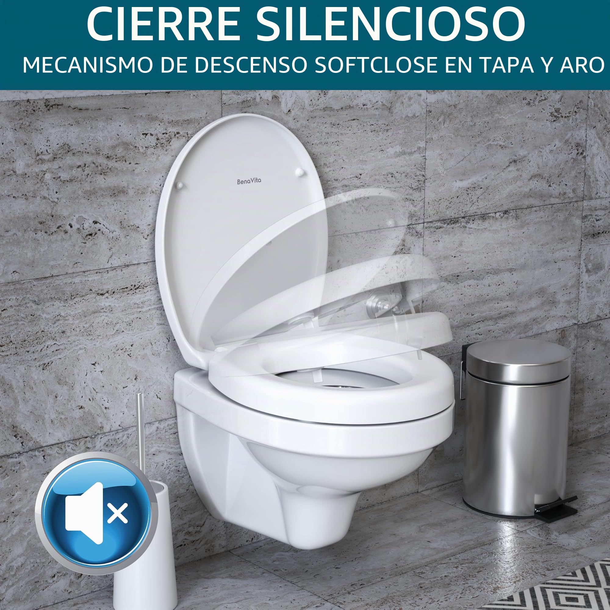 Elevador de Inodoro 5 cm Duroplast, Fijación Superior e Inferior | Asiento Elevado con Descenso Automático para Sentarse Cómodamente, Soporta hasta 175 kg, con Fijación Superior e Inferior