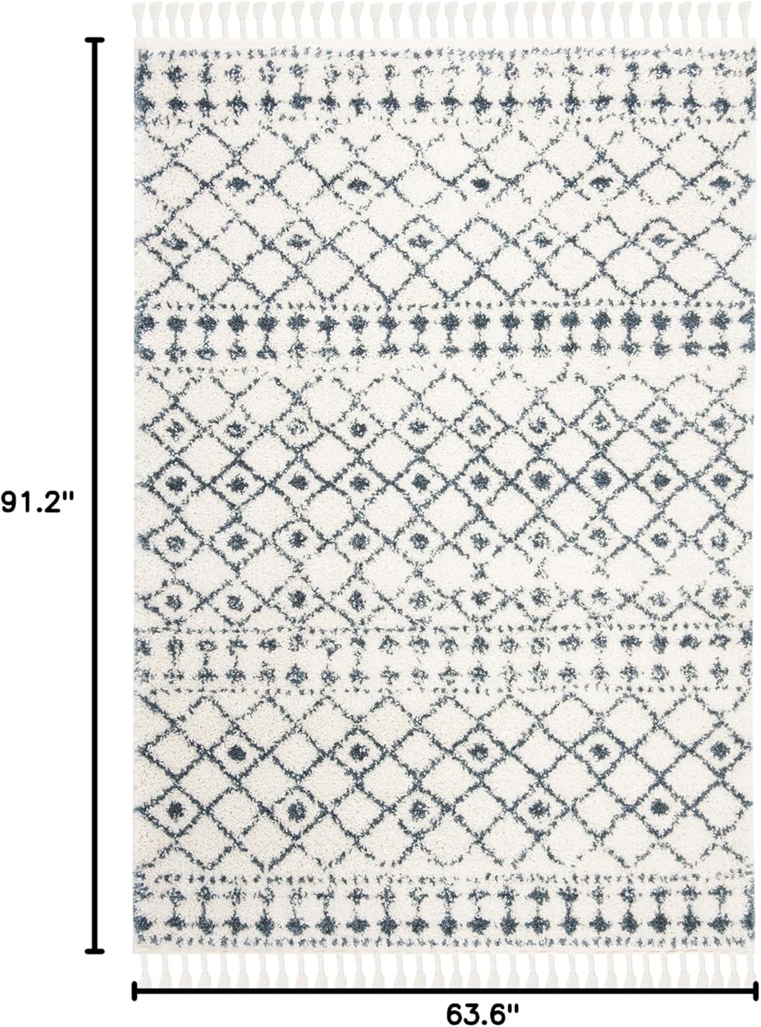 SAFAVIEH Berber Fringe Shag Collection Area Rug - 5'3" x 7'6", Cream & Blue, Moroccan Design, Non-Shedding & Easy Care, 1.2-inch Thick Ideal for High Traffic Areas in Living Room, Bedroom (BFG519A)