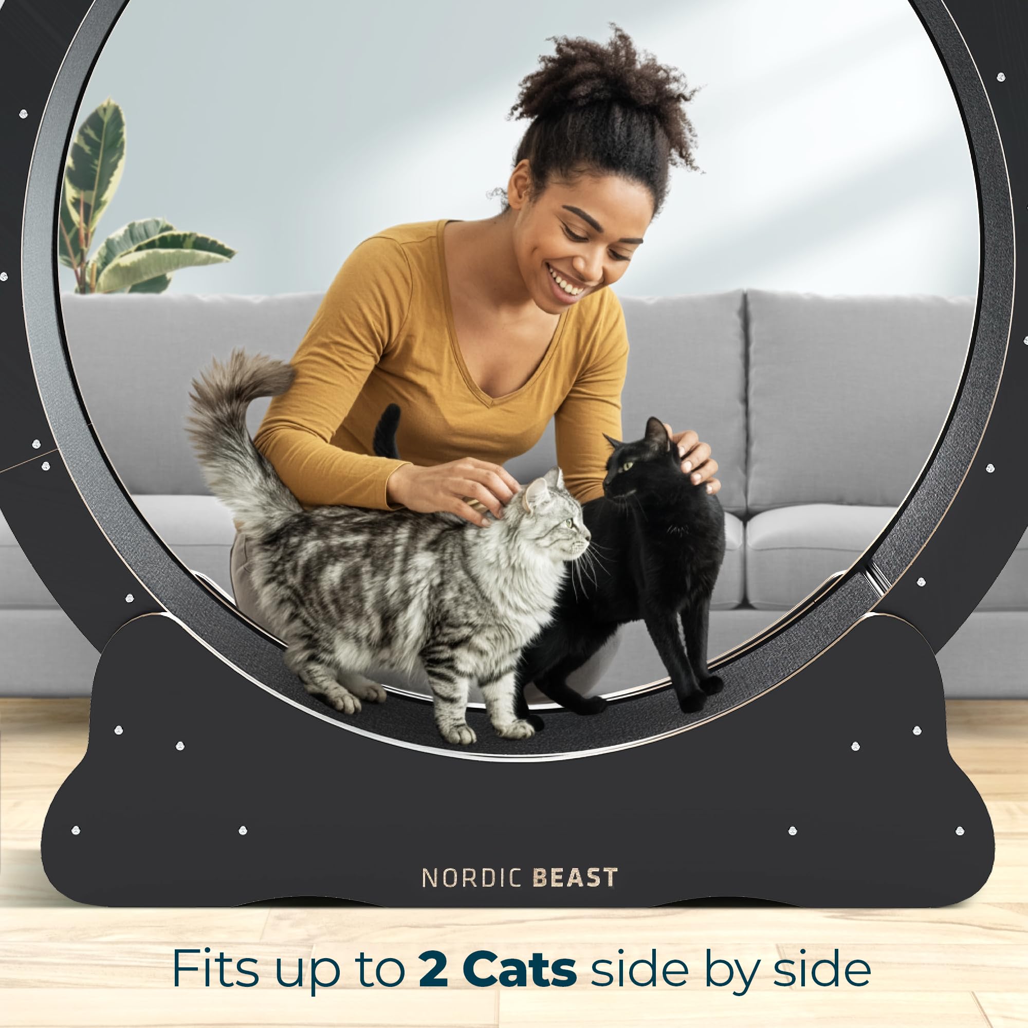 Nordic Beast 48'' XL Cat Wheel – Safe, Quiet & Stable Exercise Wheel for Large Indoor Cats up to 45 lbs – 15.7'' Extra-Wide Surface Fits 2 Cats Side view 7