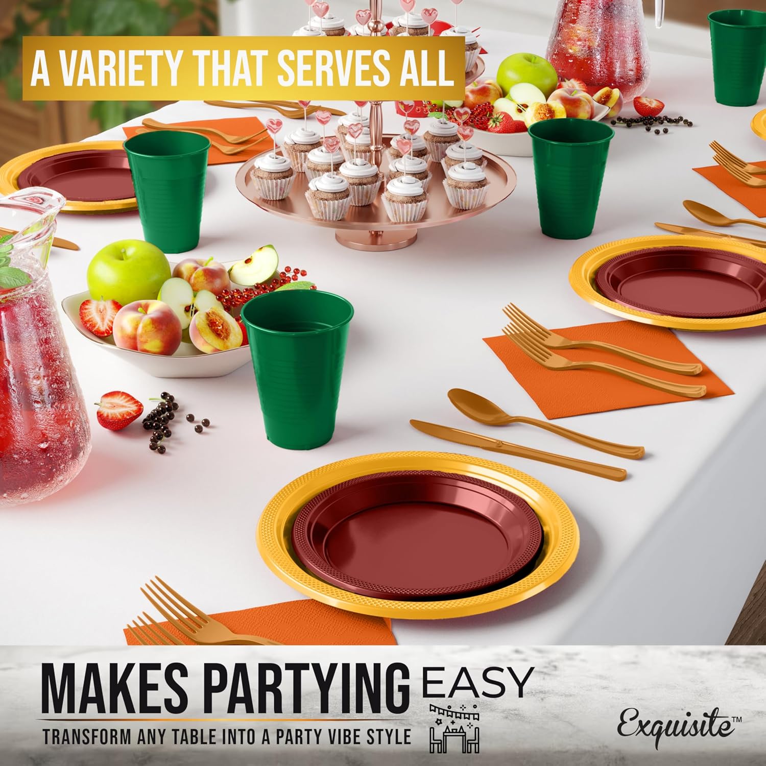 350 Pcs Thanksgiving Plastic Plates For Party, Thanksgiving Disposable Plates Set, 50 Of Each 9" Dinner Plate Set, 7" Dessert Plate, Cups, Napkins & Cutlery Plastic Dinnerware  thumbnail